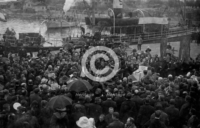 Seeing off the Expedition on the Pier, 1912. Creator: Nikolay Vasilyevich Pinegin.
