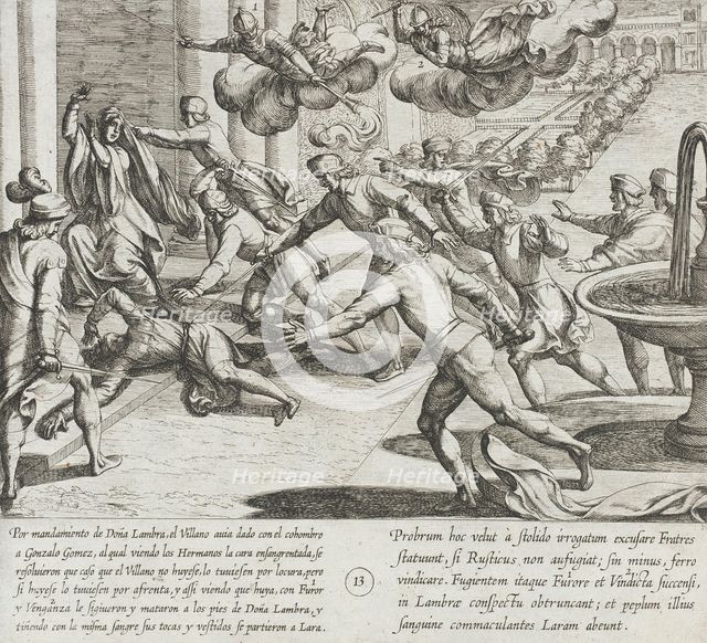 Seeing Blood on Their Brother's Face, the Infantes Slay the Villager, 1612. Creator: Antonio Tempesta.