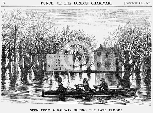 'Seen from a Railway During the Late Floods', 1877. Creator: George du Maurier.