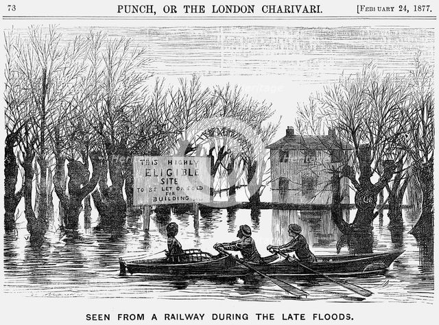 'Seen from a Railway During the Late Floods', 1877. Creator: George du Maurier.
