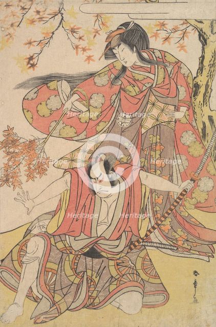 Segawa Kikunojo III as a Woman Standing under a Maple Tree in the Autumn, ca. 1778., ca. 1778. Creator: Shunsho.
