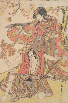 Segawa Kikunojo III as a Woman Standing under a Maple Tree in the Autumn, ca. 1778., ca. 1778. Creator: Shunsho