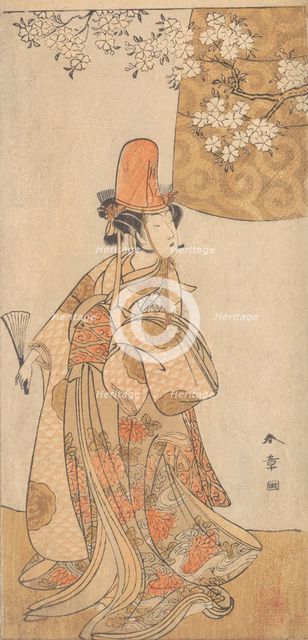 Segawa Tomisaburo in the Role of Musume Dojoji in "Hanagatami Kazaori Eboshi", February 1774. Creator: Shunsho.