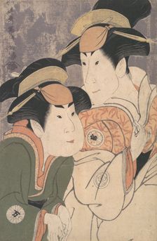 Segawa Tomisaburo II and Nakamura Manyo as Yadorigi and Her Maid Wakakusa in the Play "Han..., 1794. Creator: Tôshûsai Sharaku