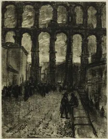 Segovia, The Aqueduct from Market, c. 1903. Creator: Joseph J Pennell
