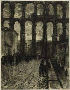 Segovia, The Aqueduct from Market, c. 1903. Creator: Joseph J Pennell