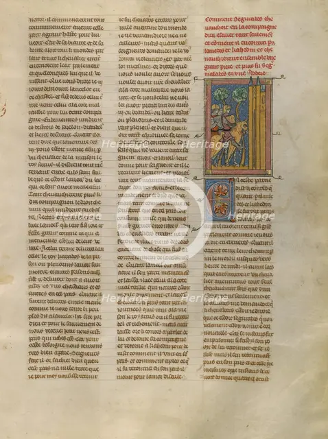 Segurades, Palamedes, and Kahedin at the Abbey of Gaunes, about 1320-1340. Creator: Unknown.