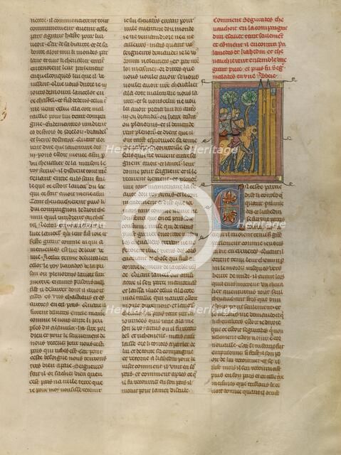 Segurades, Palamedes, and Kahedin at the Abbey of Gaunes, about 1320-1340. Creator: Unknown.