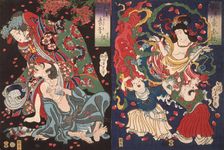 Seigen and Sakurahime; Angel with Two Children, 1868. Creator: Tsukioka Yoshitoshi