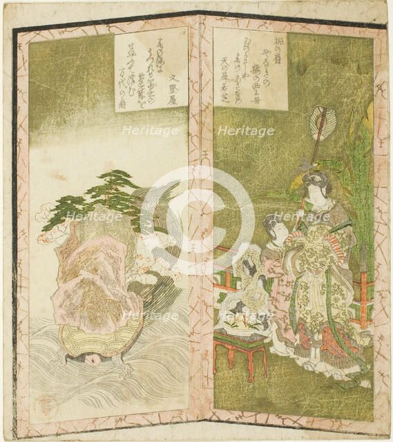 Seiobo (Queen Mother of the West) and tortoise, from an untitled hexaptych depicting a...c. 1825. Creator: Shinsai.
