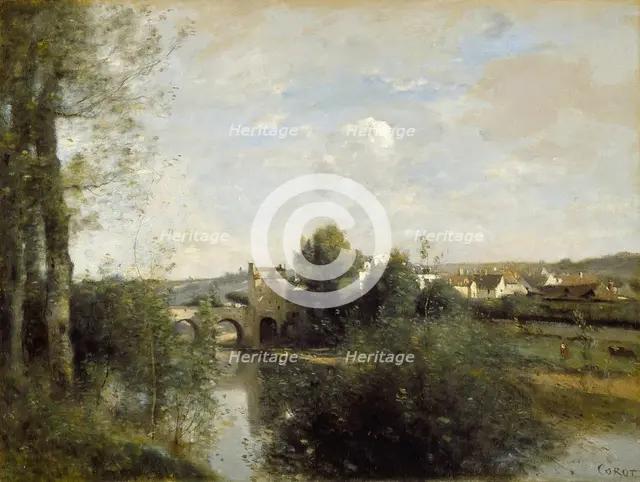 Seine and Old Bridge at Limay, 1872. Artist: Corot, Jean-Baptiste Camille (1796-1875)
