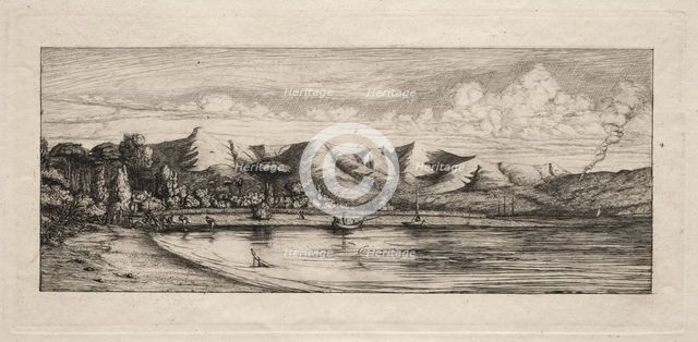Seine Fishing off Charcoal Burner's Point, Akaroa, 1865. Creator: Charles Meryon (French, 1821-1868).