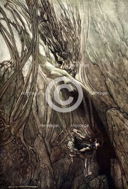'Seize the despoiler! Rescue the gold! Help us! Help us! Woe! Woe!', 1910.  Creator: Arthur Rackham.