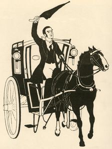 Seizing the Reins in One Hand, and Stirring Up the Horse with his Umbrella 1928. Creator: Athelstan Rusden