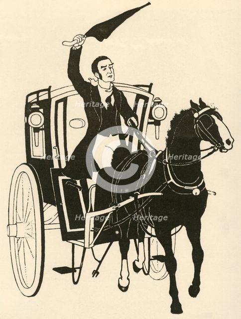 'Seizing the Reins in One Hand, and Stirring Up the Horse with his Umbrella', 1928. Creator: Athelstan Rusden.