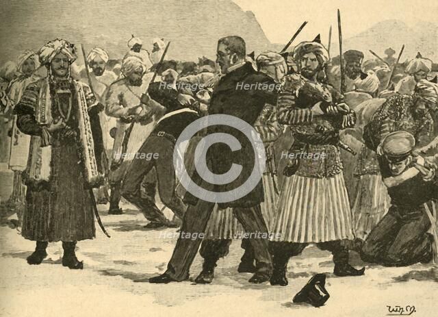 Seizure of Sir William Macnaghten by Akbar Khan, Afghanistan, 1841 (c1890). Creator: Unknown.