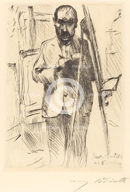 Selbstbildnis an der Staffelei (Self-Portrait with Easel), 1918. Creator: Lovis Corinth.