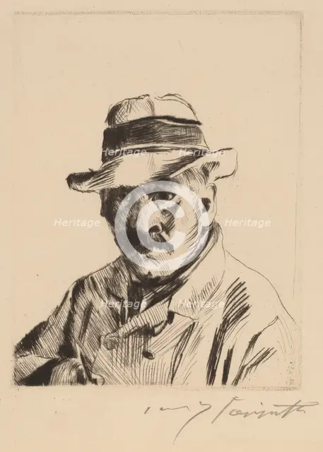 Selbstbildnis im Strohhut, als Brustbild (Self-Portrait in a Straw Hat, Bust Length), 1913. Creator: Lovis Corinth.