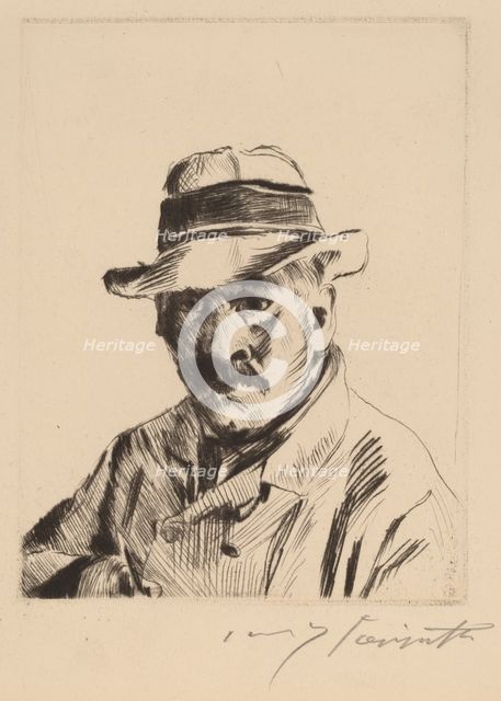 Selbstbildnis im Strohhut, als Brustbild (Self-Portrait in a Straw Hat, Bust Length), 1913. Creator: Lovis Corinth.