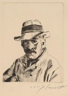 Selbstbildnis im Strohhut, als Brustbild (Self-Portrait in a Straw Hat, Bust Length), 1913. Creator: Lovis Corinth