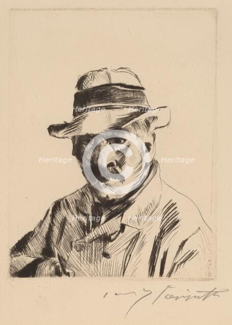 Selbstbildnis im Strohhut, als Brustbild (Self-Portrait in a Straw Hat, Bust Length), 1913. Creator: Lovis Corinth.