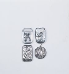 Selection of four silver match strikers with a golfing theme, 1908-15. Creator: Unknown