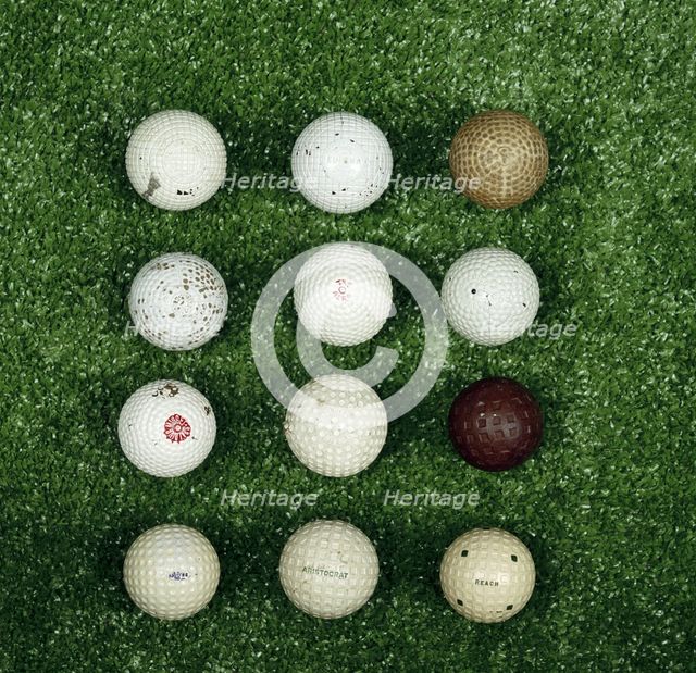 Selection of golf balls, late 19th-early 20th century. Creators: Spalding, St Mungo Manufacturing Company, Unknown.