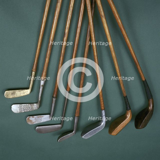 Selection of putters with different faces, c1880-c1930. Creators: J & D Clark, L Auchterlonie, Standard Golf Company, Wright and Didson, Wilson Sporting Goods, Charles Klees, Ampca.