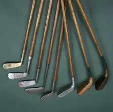 Selection of putters with different faces, c1880-c1930. Creators: J & D Clark, L Auchterlonie, Standard Golf Company, Wright and Didson, Wilson Sporting Goods, Charles Klees, Ampca