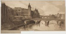 Selection of Twenty of the Most Picturesque Views in Paris:View of Pont au Change, 1802. Creator: Thomas Girtin (British, 1775-1802); Frederick Christian Lewis (British, 1779-1856)