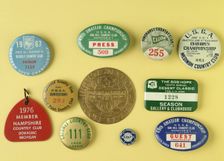 Selection of tin badges for various golfing tournaments, 1933-69. Creator: Unknown