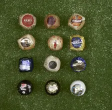 Selection of wrapped golf balls, 20th century. Creators: Hutchison Main & Company, Dunlop Rubber Company, Spalding, US Rubber Company, Uniroyal, Bridgestone Corporation, Slazenger