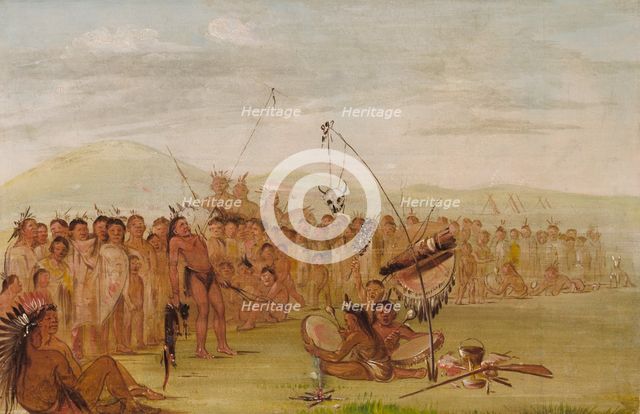 Self-torture in a Sioux Religious Ceremony, 1835-1837. Creator: George Catlin.