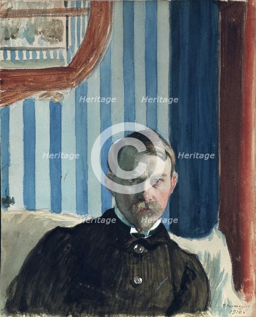 Self-portrait, 1910. Artist: Kustodiev, Boris Michaylovich (1878-1927)