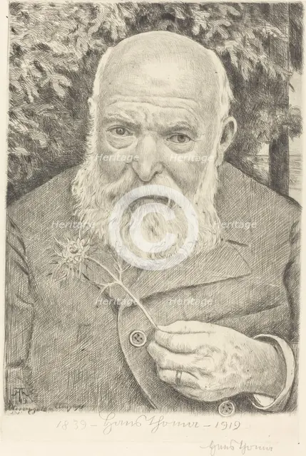 Self-Portrait VI with Flower, 1909. Creator: Hans Thoma.