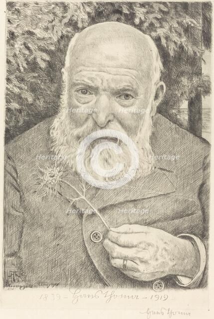 Self-Portrait VI with Flower, 1909. Creator: Hans Thoma.