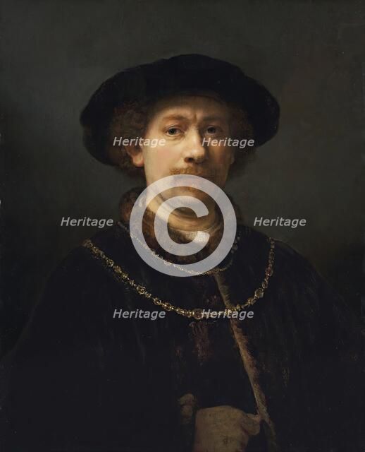 Self-portrait wearing a hat and two Chains, 1642. Creator: Rembrandt Harmensz van Rijn.