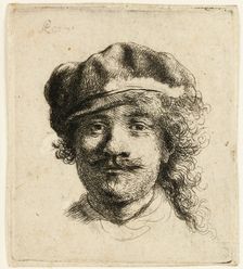 Self-portrait wearing a soft cap: full face, head only, c.1634. Creator: Rembrandt Harmensz van Rijn