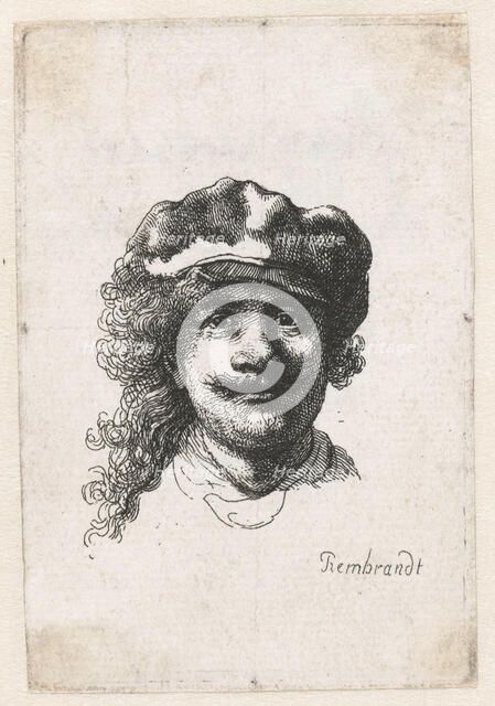 Self-Portrait Wearing a Soft Cap: Full Face, Head Only, c. 1635. Creator: Rembrandt van Rhijn (1606-1669).