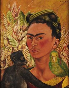 Self-Portrait with Monkey and Parrot, 1942. Creator: Kahlo, Frida (1907-1954)