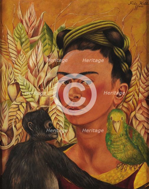 Self-Portrait with Monkey and Parrot, 1942. Creator: Kahlo, Frida (1907-1954).