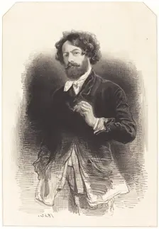 Self-Portrait with a Cigarette, 1842. Creator: Paul Gavarni