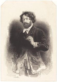 Self-Portrait with a Cigarette, 1842. Creator: Paul Gavarni