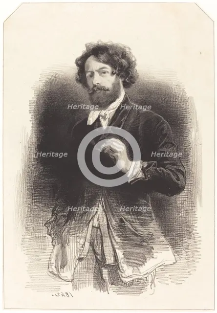 Self-Portrait with a Cigarette, 1842. Creator: Paul Gavarni.