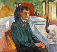Self-Portrait with a Bottle of Wine. Artist: Munch, Edvard (1863-1944)