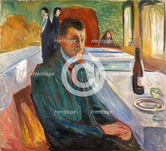 Self-Portrait with a Bottle of Wine. Artist: Munch, Edvard (1863-1944)