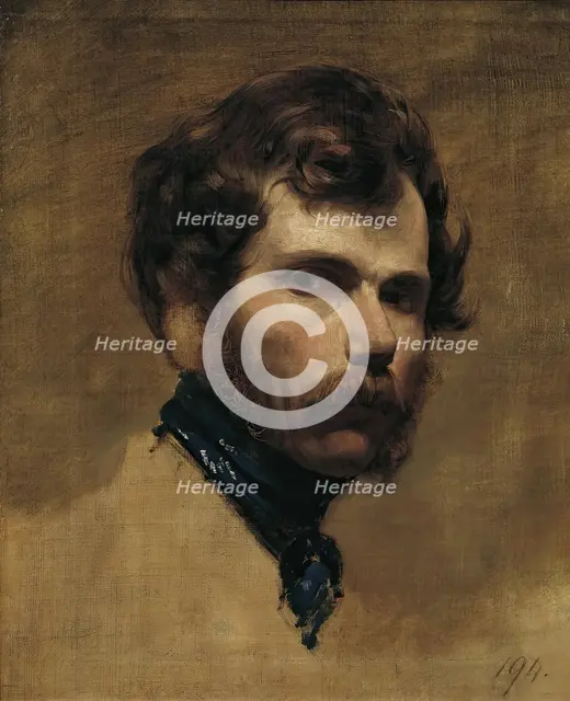 Self-portrait with a blue necktie, 1839. Creator: Friedrich von Amerling.