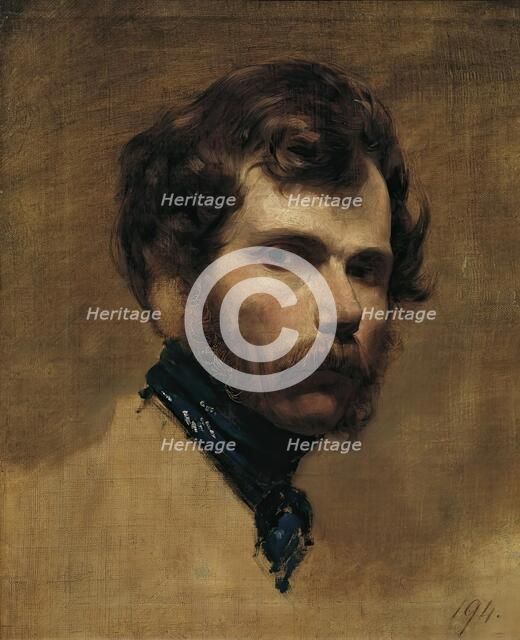 Self-portrait with a blue necktie, 1839. Creator: Friedrich von Amerling.