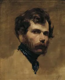 Self-portrait with a blue necktie, 1839. Creator: Friedrich von Amerling