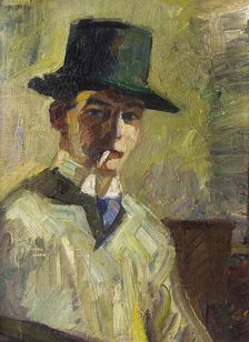 Self-portrait with a high hat and a cigarette, 1910. Creator: Stenner, Hermann (1891-1914)